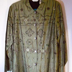 LAURA  ASHLEY GREEN EMBROIDERED BLOUSE   SIZE L